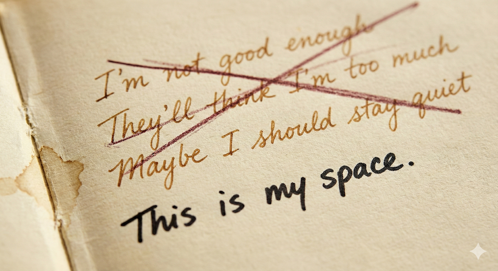 Handwriting on Paper – Self-Doubt Phrases Being Scratched Out